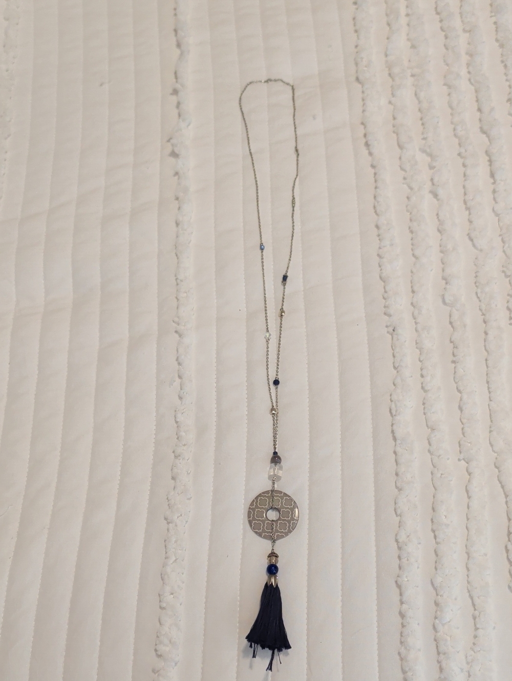 Beaded Tassel Necklace - Navy/Gray/Silver